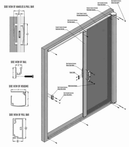 Technical Diagram of Roll Away Retractable Screen Door