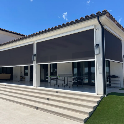 Outdoor Shades Motorized Patio Screens roll down halfway