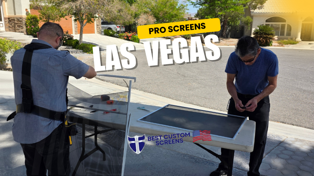 Local Las Vegas Solar Screens Window Screens and Screen Door Service by Best Custom Screens. Robert and Joseph, all in a days work. 