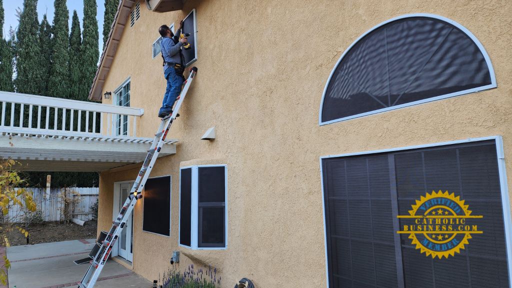 Palmdale Installing Solar Screens in the backyard of a home with Robert Maya